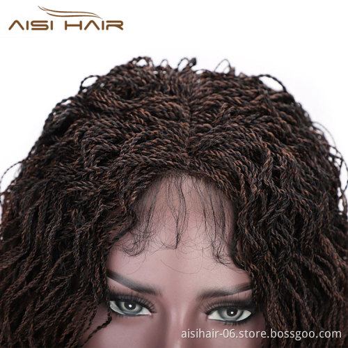 Aisi Hair Synthetic Twist Braided Lace Front Long Wavy Wigs Ombre Brown Senegalese Lace Front Long Braided Wigs For Women